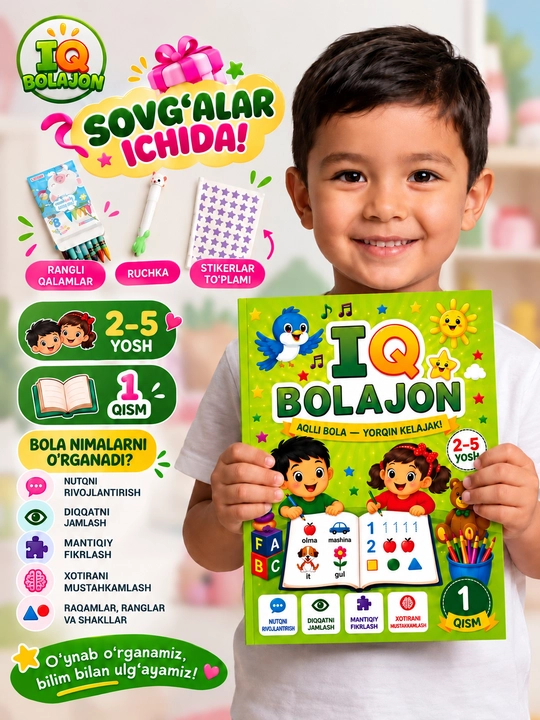 Развивающая книга 1-qism «IQ BOLAJON» 2–5 лет - 
