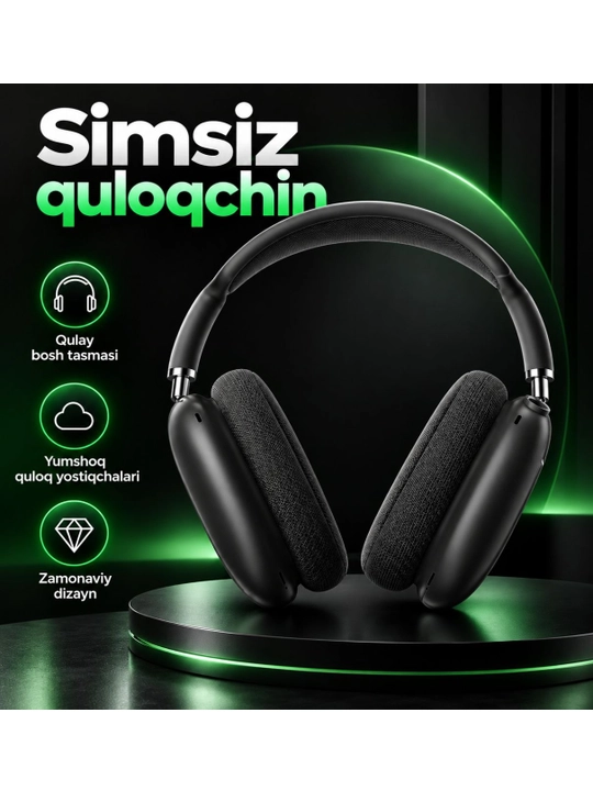Simsiz quloqchinlar Pods Max, mikrofonli, Bluetooth 5.1, to'liq o'lchamli