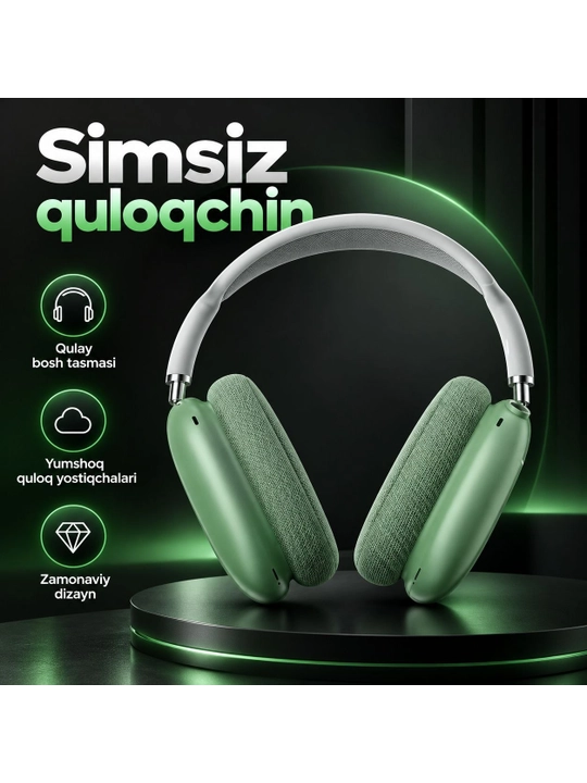 Simsiz quloqchinlar Pods Max, mikrofonli, Bluetooth 5.1, to'liq o'lchamli