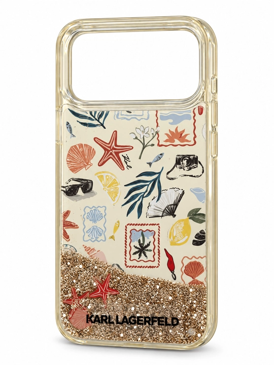 KARL LAGERFELD iPhone 18 Pro Max / 17 Pro Max uchun dengiz naqshli yaltiroq g‘ilof