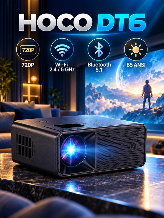 HOCO DT6 mini proyektori, 720p, Wi-Fi 2.4/5G, Bluetooth 5.1, 85 ANSI - 