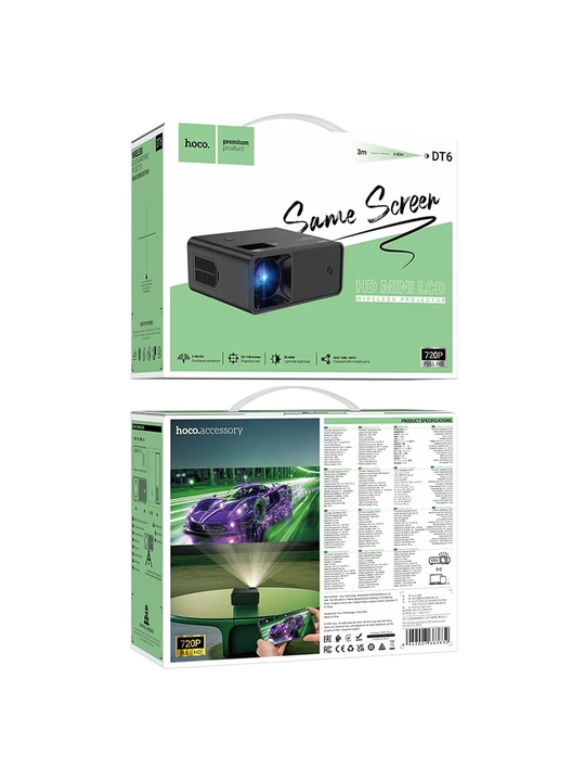 HOCO DT6 mini proyektori, 720p, Wi-Fi 2.4/5G, Bluetooth 5.1, 85 ANSI