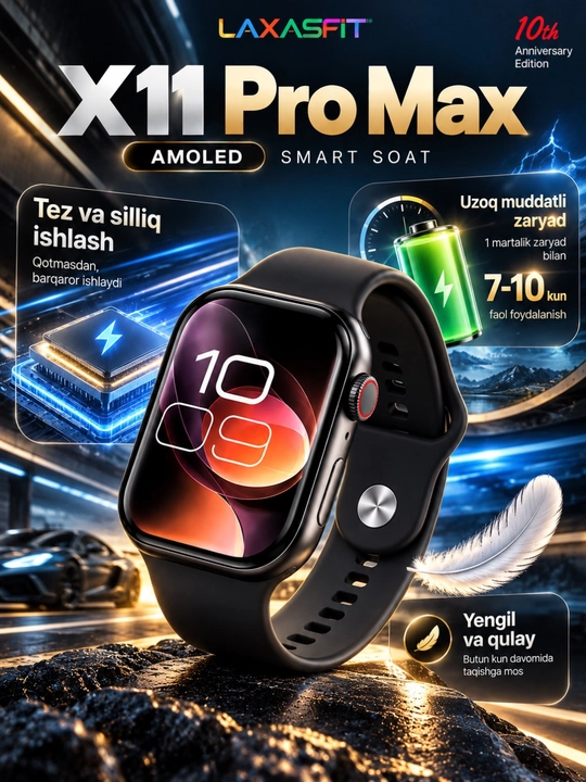 LAXASFIT WATCH X умные часы, AMOLED экран, 100+ циферблатов, 2 сменных ремешка