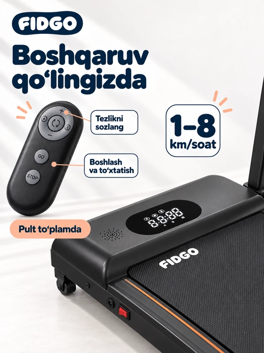 FIDGO uy uchun yugurish yo‘lagi, tezlikni boshqarish funksiyasi bilan