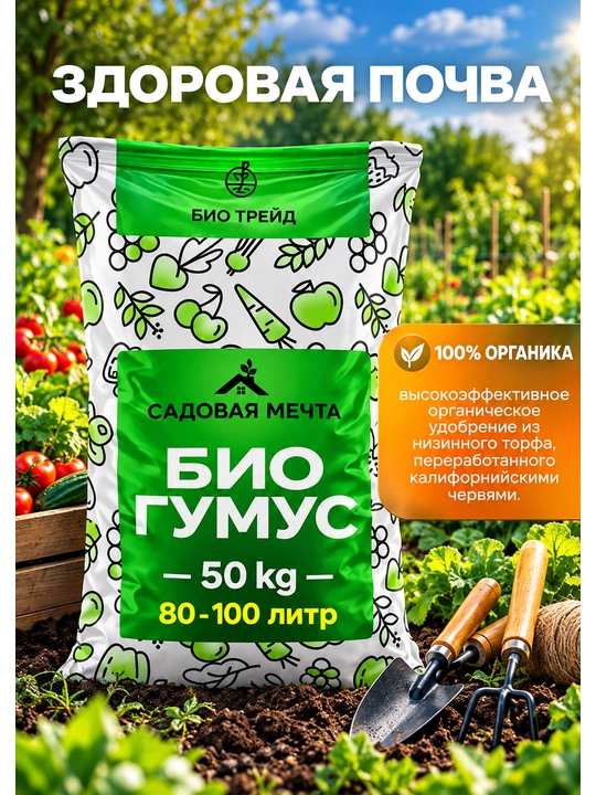 Biogumus, tabiiy organik o‘g‘it, gullar va o‘simliklar uchun, 50 kg, taxminan 80–100 litr