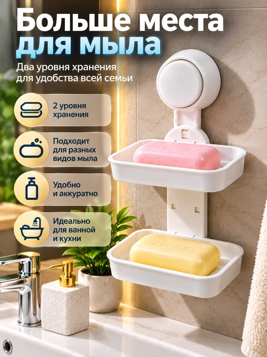 Двухъярусная мыльница на присоске
