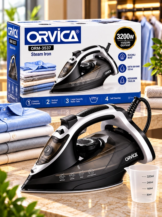 Утюг паровой ORVICA ORM-3537, 3200 Вт, керамическая подошва, вертикальное отпаривание - 