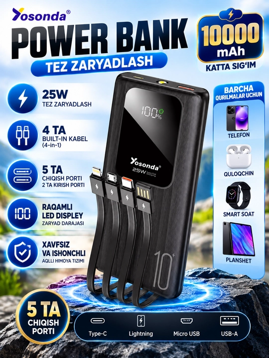 Yosonda Y-P99 Power Bank 10000 mAh 25W 4-in-1 - 