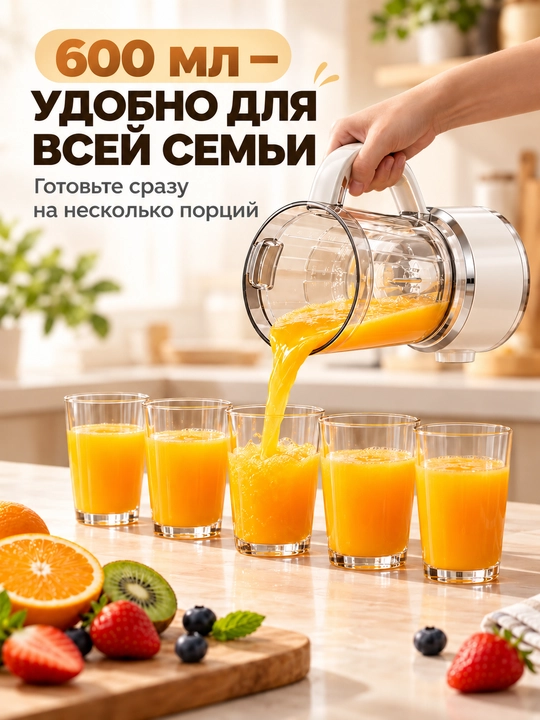 Smuzi va kokteyllar uchun simsiz portativ blender, 600 ml, 12 ta tig‘