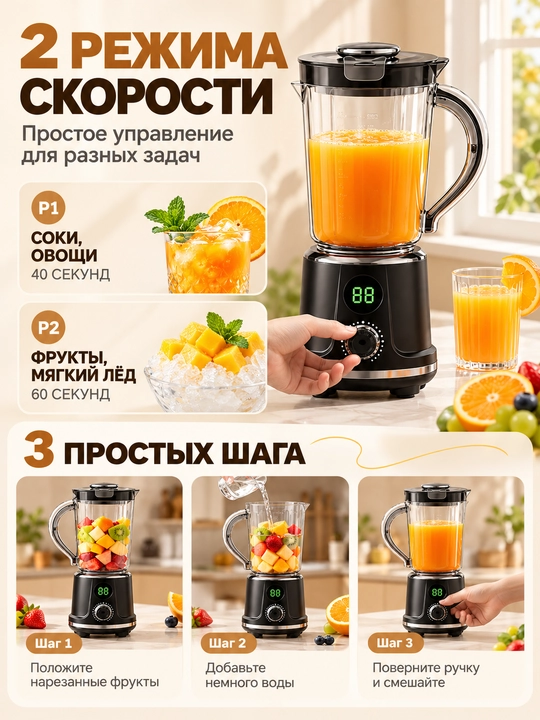 Smuzi va kokteyllar uchun simsiz portativ blender, 600 ml, 12 ta tig‘