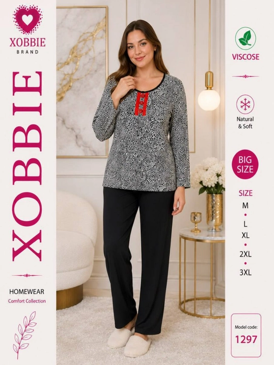 Женский пижамный комплект из вискозы и брюк, размеры M-3XL