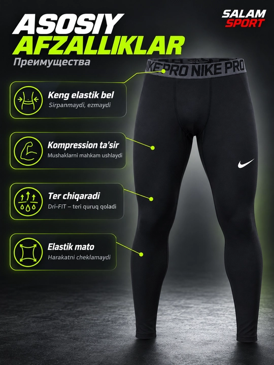 Компрессионные лосины мужские Nike Pro, спортивные тайтсы, черные
