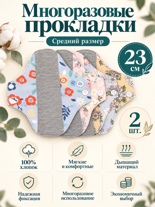 Ayollar uchun ko`p martalik prokladkalari, to`plamda 2 ta, ikki xil tasodifiy rangda
