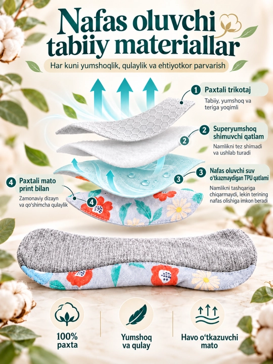 Ayollar uchun ko`p martalik prokladkalari, to`plamda 2 ta, ikki xil tasodifiy rangda