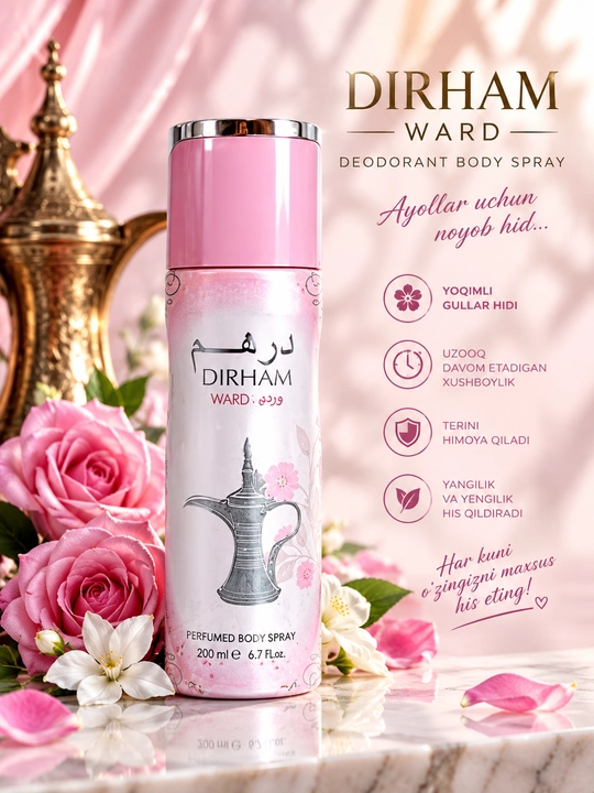 Dirham ayollar uchun parfyumeriya to'plami, ayollar uchun atir, 100 ml, dezidarant 200 ml