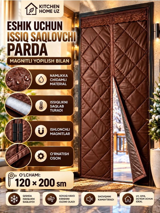 120x200 o‘lchamli eshik uchun izolyatsiyalangan magnit parda