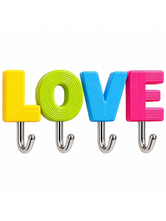 Крючки самоклеящиеся LOVE — стильный декор и удобное хранение, набор 4 шт - 