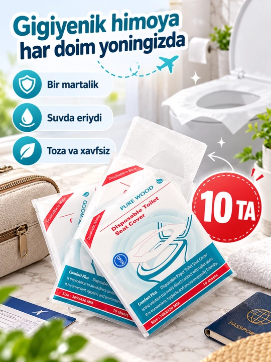 Unitaz uchun bir martalik qoplamalar, salfetkalar, 10 dona
