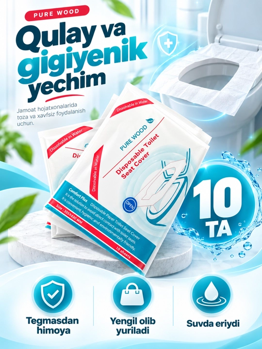 Unitaz uchun bir martalik qoplamalar, salfetkalar, 10 dona