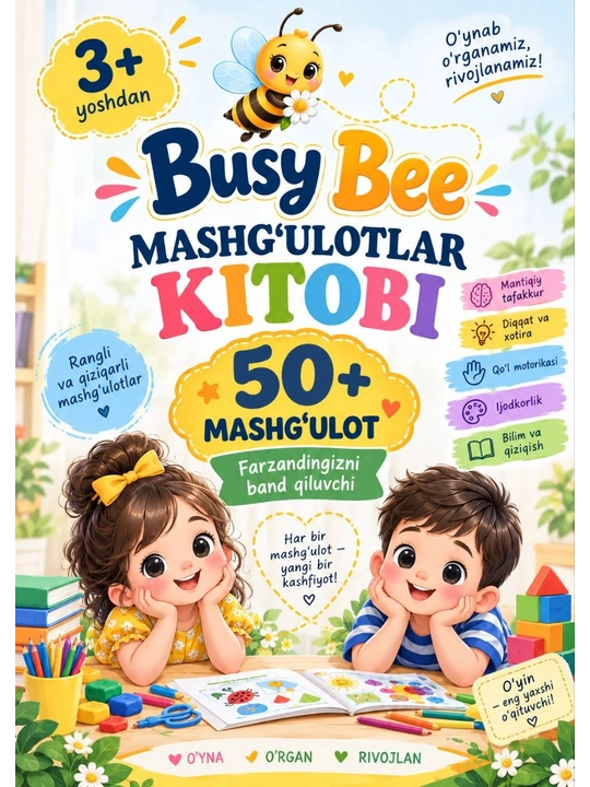 "BUSY BEE" mashg'ulotlar kitobi va anjomlari, bolalar uchun ajoyib sovg'a