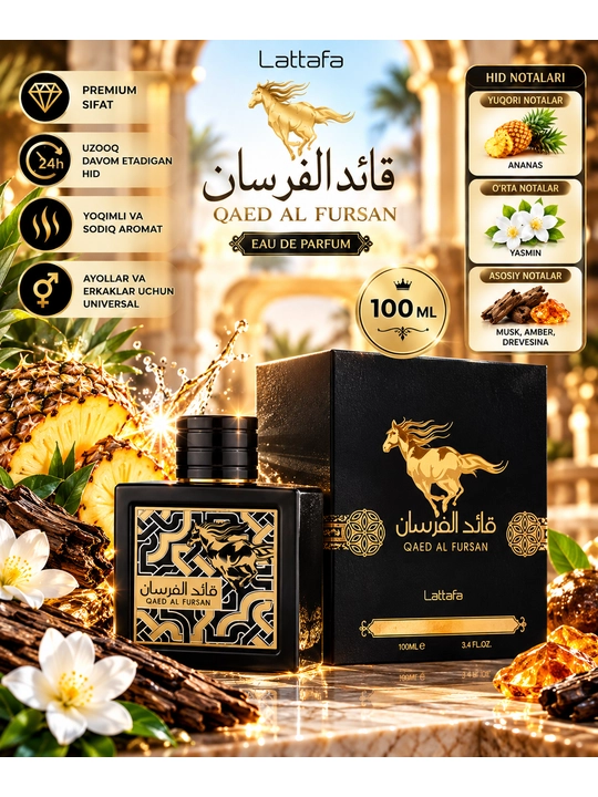 Parfyumlangan suv erkaklar uchun Qaed Al Fursan Lattafa, 100 ml - 