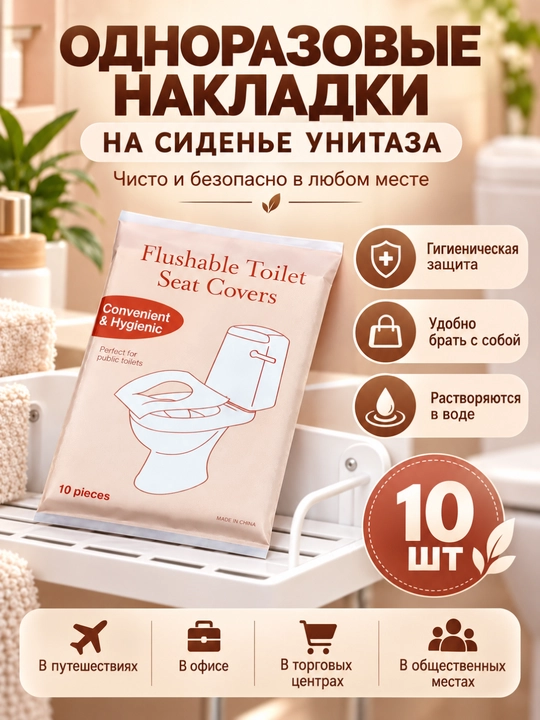 Одноразовые накладки на сиденье унитаза, салфетки, 10 шт - 