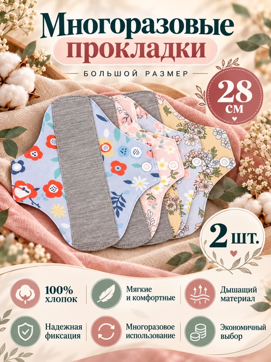 Ayollar uchun ko`p martalik prokladkalari, to`plamda 2 ta va ikki xil tasodifiy rangda