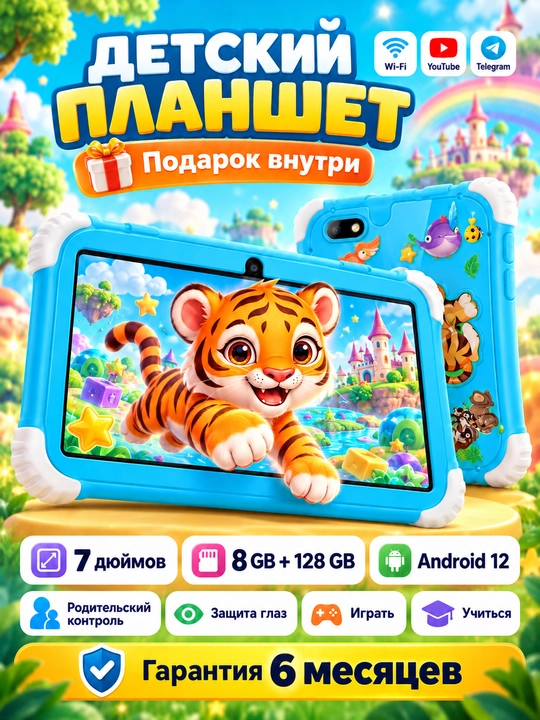 Детский планшет для развлечения, развивающий, Android - 