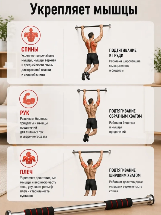 Devor va eshik orasidagi turnik, olinadigan, 120 kg gacha