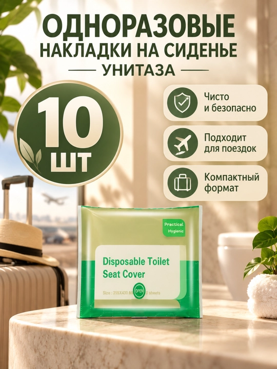 Unitaz uchun bir martalik qoplamalar, salfetkalar, 10 dona