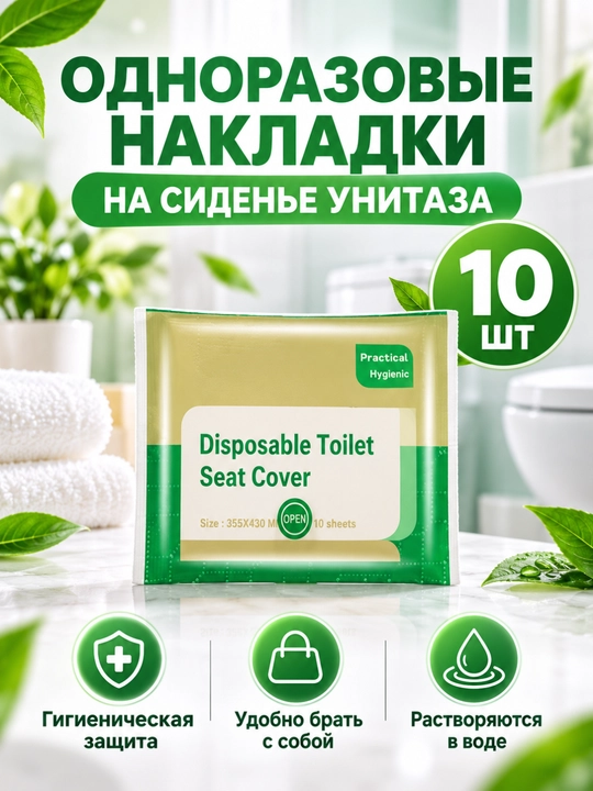 Одноразовые накладки на сиденье унитаза, салфетки, 10 шт - 