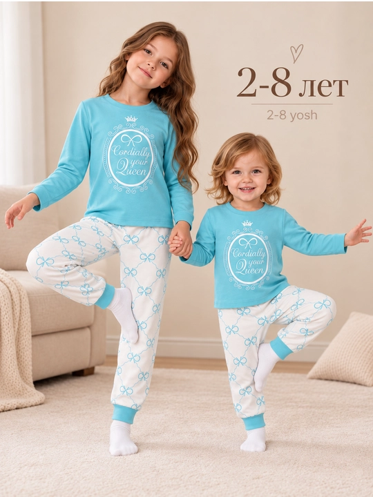 Пижама для девочек, 2-8 лет, 100% хлопок - 