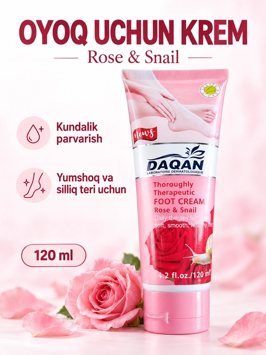 Oyoq va tovon uchun krem DAQAN Rose & Snail, 120 ml - 