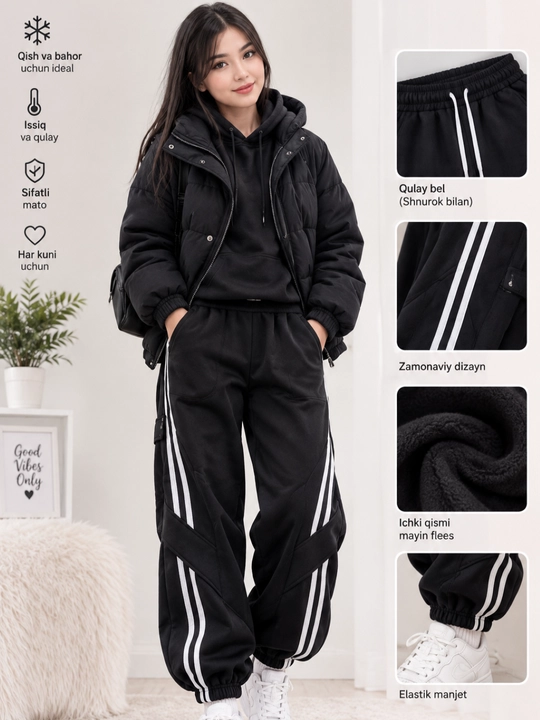 Erkaklar va ayollar uchun issiq sport shimi (triko), unisex, 3 iplik nachiosli