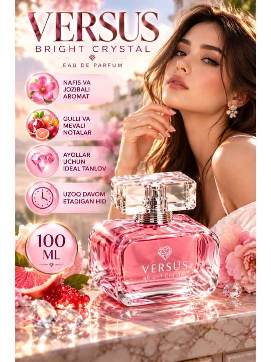Ayollar uchun parfyumeriya suvi Versus Bright Crystal, Fragrance World, 100 ml