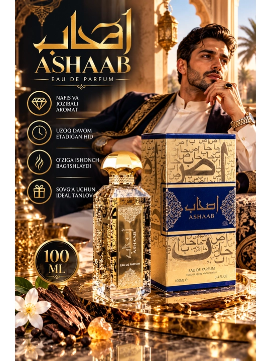 Erkaklar uchun parfyumlangan suv Ashaab, 100 ml