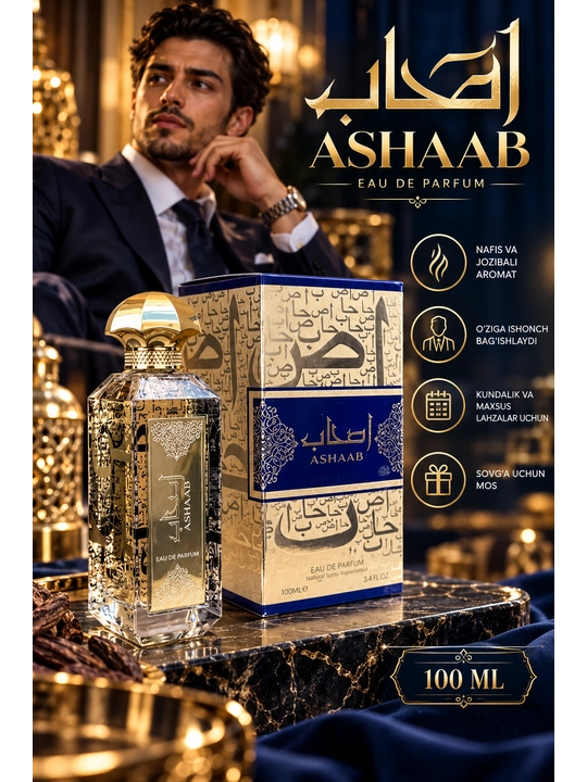 Erkaklar uchun parfyumlangan suv Ashaab, 100 ml