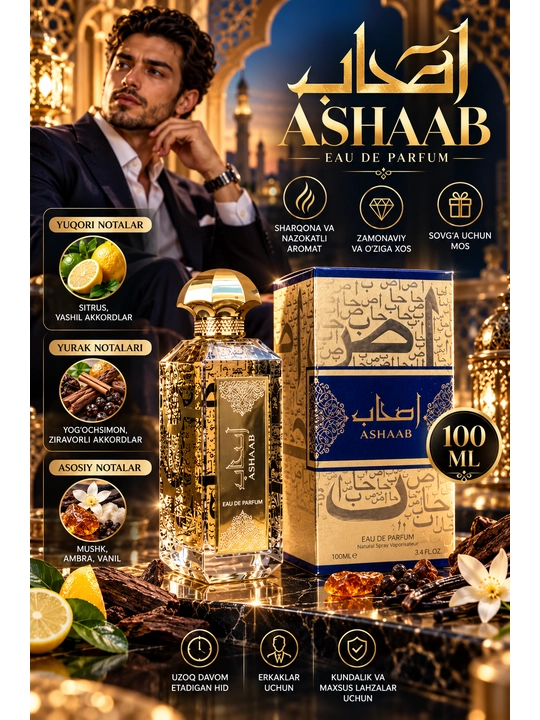 Erkaklar uchun parfyumlangan suv Ashaab, 100 ml - 