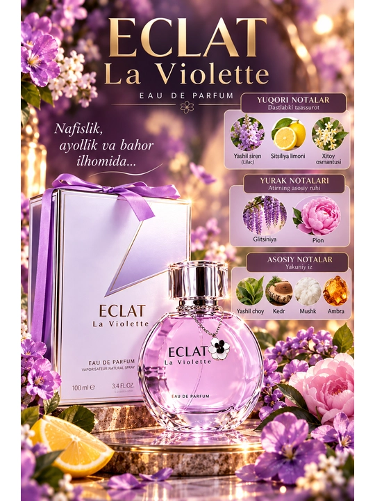 Ayollar uchun parfumlangan suv Eclat La Violette, 100 ml - 