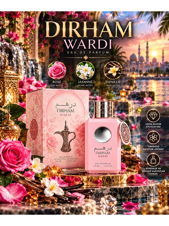 Ayollar atiri, ayollar uchun parfum, Parfyumlangan suv Dirham Wardi, uniseks, 100 ml