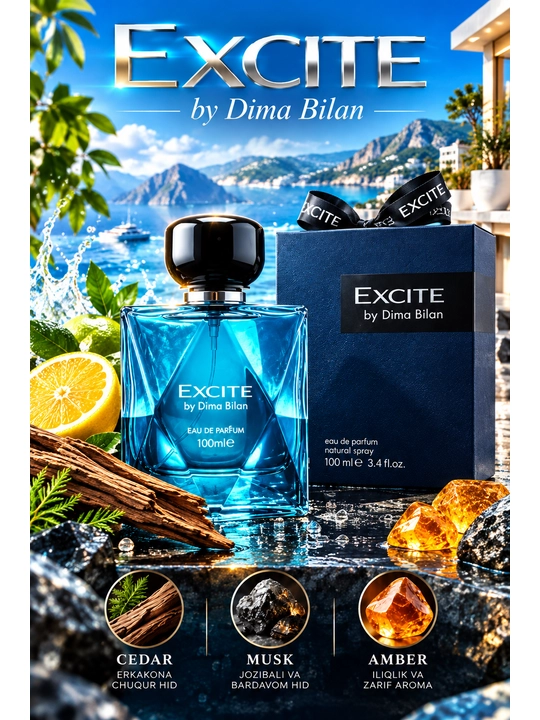Erkaklar uchun parfyumlangan suv Excite by Dima Bilan, 100 ml - 