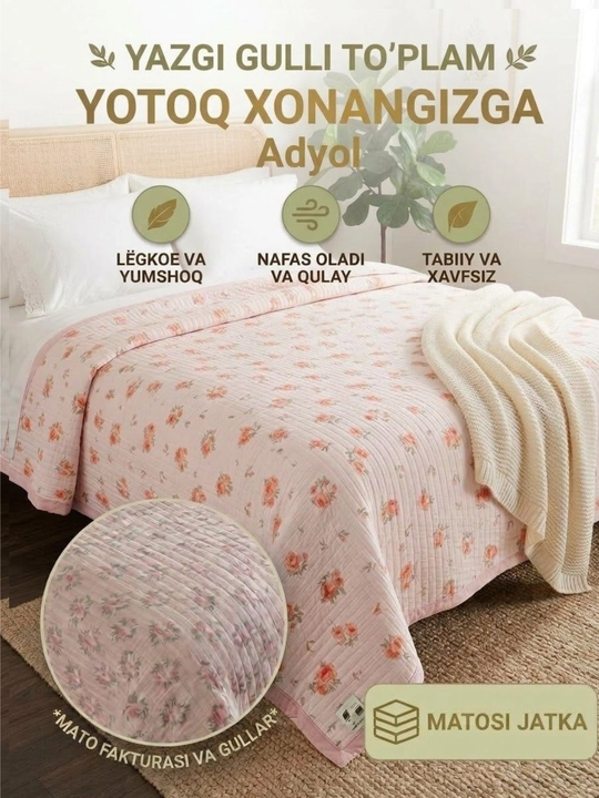 Yozgi Jatka pled yotoq uchun, gul naqshli, yengil va yumshoq yopqich - 