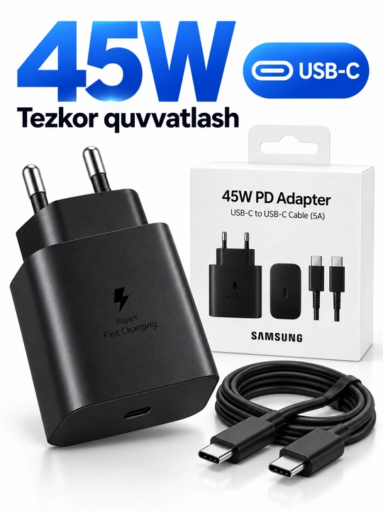 Зарядное устройство 45 Вт USB-C PD, быстрая зарядка для Samsung, чёрное - 