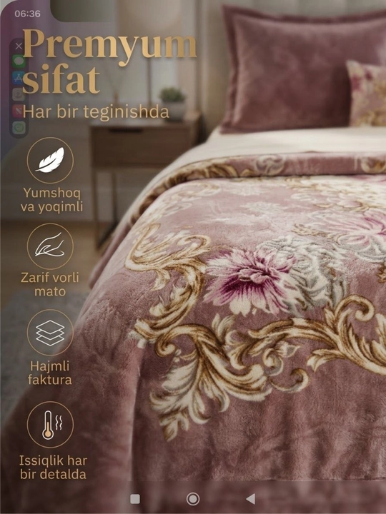 Adyol 150×200 sm, yumshoq va issiq pled, qalin yopinchiq, gul naqshli premium adyol