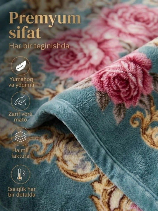 Adyol 150×200 sm, yumshoq va issiq pled, qalin yopinchiq, gul naqshli premium adyol