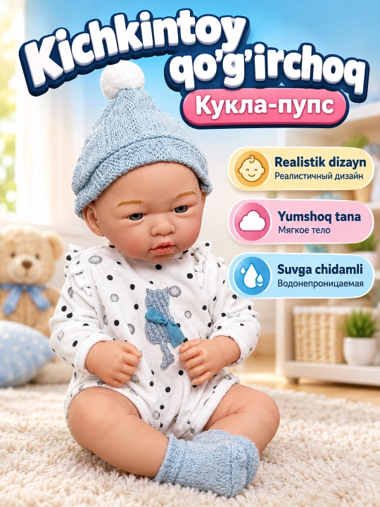 Chaqaloq qoʻgʻirchoq kukla qizlar uchun oʻyinchoq, 3+ yosh - 