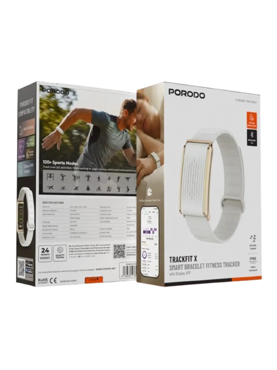 Porodo TrackFit X aqlli fitnes-bilaguzugi, AMOLED, IP68, Bluetooth 5.4, 120+ sport rejimi