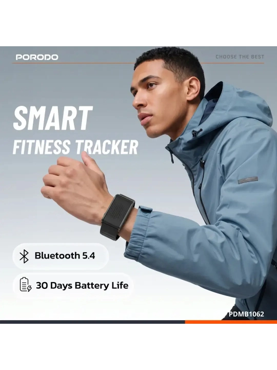 Porodo TrackFit X aqlli fitnes-bilaguzugi, AMOLED, IP68, Bluetooth 5.4, 120+ sport rejimi