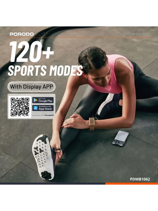Porodo TrackFit X aqlli fitnes-bilaguzugi, AMOLED, IP68, Bluetooth 5.4, 120+ sport rejimi