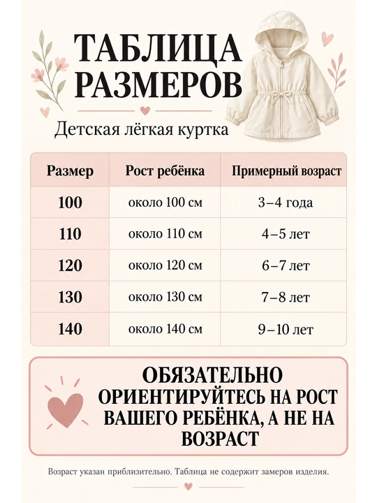 Куртка для девочек, ветровка с капюшоном, 3–7 лет, рост 100–140 см